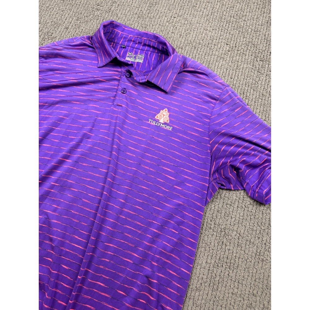 Under Armour Tullymore‎ Golf Polo Shirt Mens Large Purple Striped HeatGear Loose